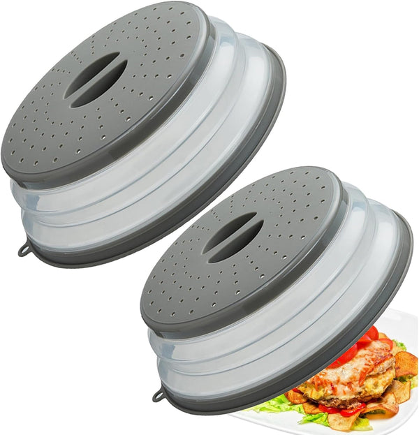 Microwave Splatter Cover Vented for Food, Splatter Guard & Colander, Dishwasher-Safe (2 Pack)