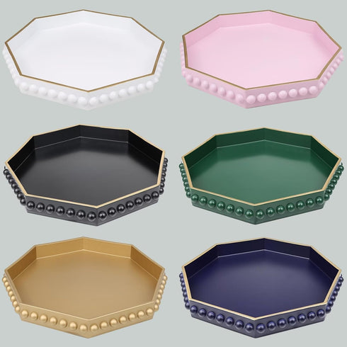 Counter, 13x13x1.57 inches, Navy Blue Octagonal Plastic Serving Tray for Coffee Table, Ottoman, Kitchen Living Room