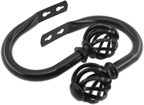 2 Pack Curtain Holdbacks, ULIFESTAR U Shaped Wall Mounted Tieback Hooks for Home Decor (Black)
