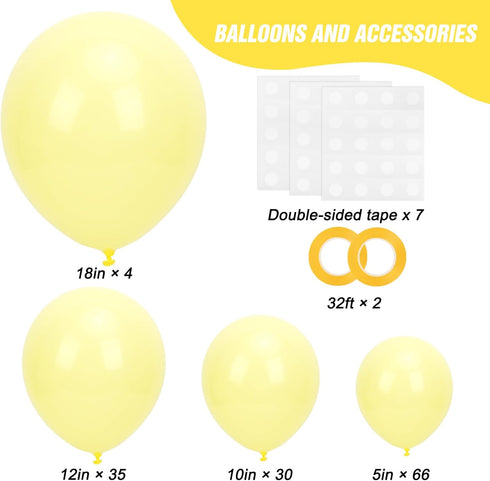 135pcs 18 12 10 5 Inch RUBFAC Pastel Yellow Balloons, Latex Light Yellow Balloon Different Sizes for Garland Arch Baby