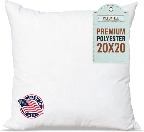 Pillowflex Premium Polyester Throw Pillow Insert - 20x20 - Ultra Soft Small Square Pillow, Couch Sham, 1 Soft