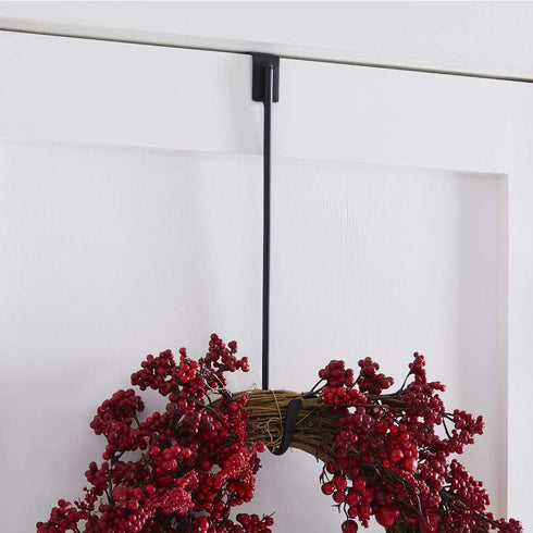 16" Wreath Hanger for Front Door, 2 Pack Wrought Iron Over The Door Hook, Matte Black