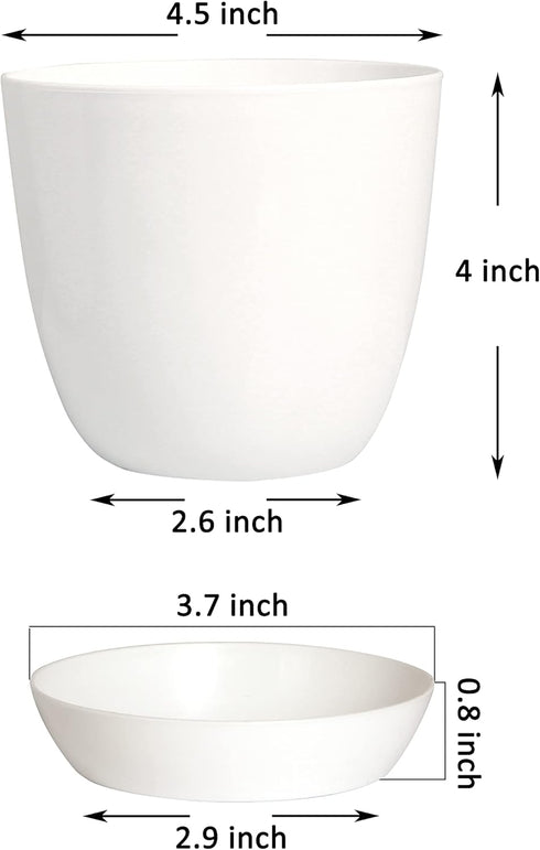 Youngever 4.5 Inch Plastic Planters with Saucers, 8 Sets Indoor Flower Pots, Modern Decorative Gardening