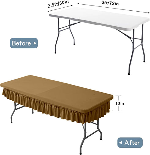 6ft Coffee Stretch Tablecloth for Rectangular Tables - Flared Wrap Design, Waterproof, Wrinkle-Resistant, Washable