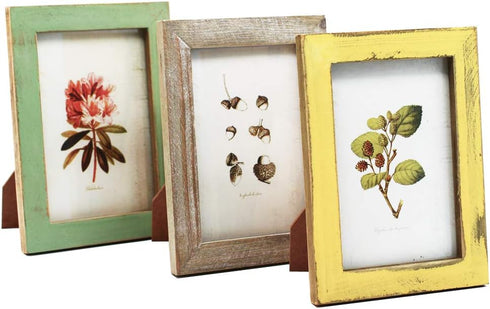 4x6 Inch Rustic Picture Frames, Farmhouse Distressed Photo Frames for Tabletop or Wall Mounting, Yellow