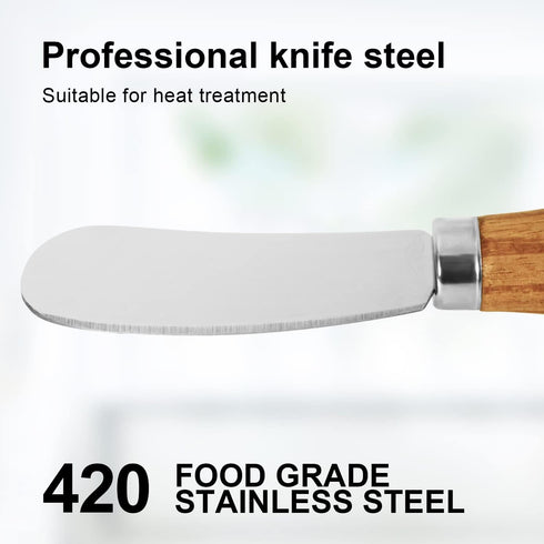 Cheese Knife Set, 2 Pieces Cute Standing Butter Knives, Food Grade 420 Stainless Steel with Wooden Handle