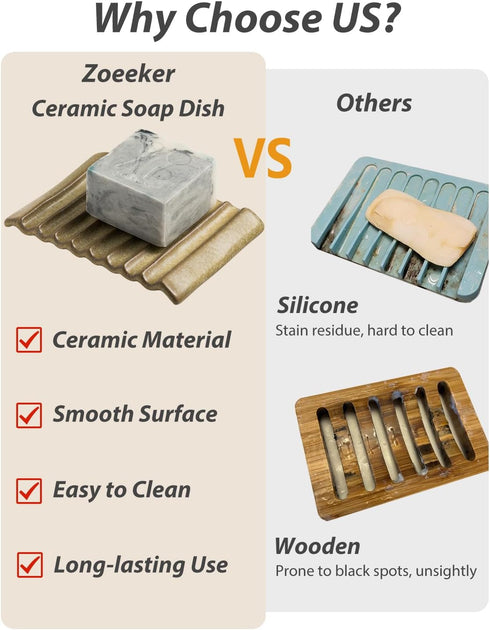 Ceramic Soap Dish for Countertop with Self Drain, Japanese Bar Soap Holder for Sink, Yellow