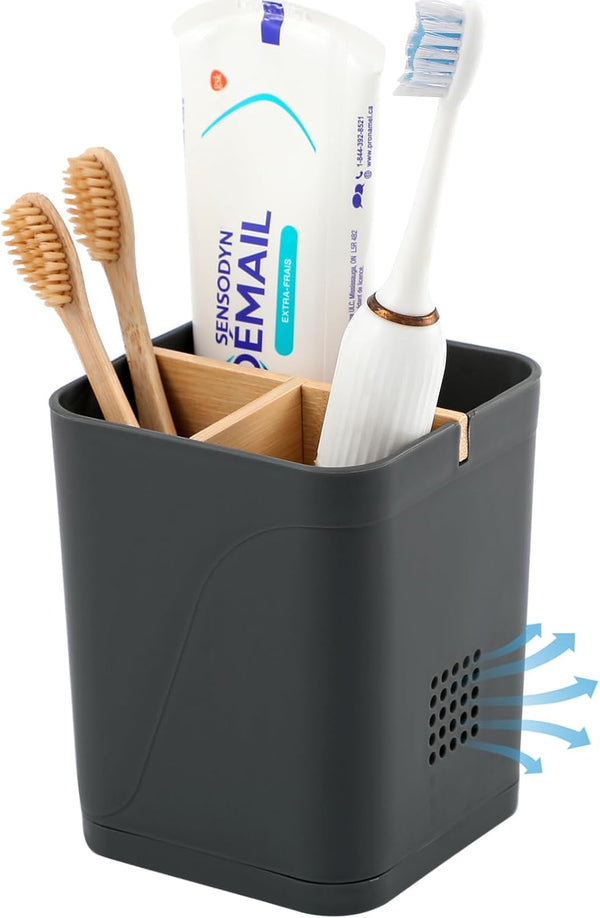 Electric Toothbrush Holder with 3 Slots, Bamboo Dividers for Bathrooms, Plastic Organizer for Countertop (Cool Grey)
