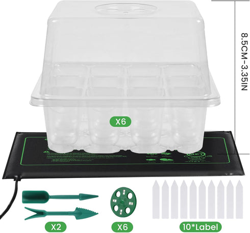 72 3 4 Adawook Clear Seed Starter Trays with Grow Lights & Heat Mat, Cells Seed Starter Kit, Lighting Mode, Timing