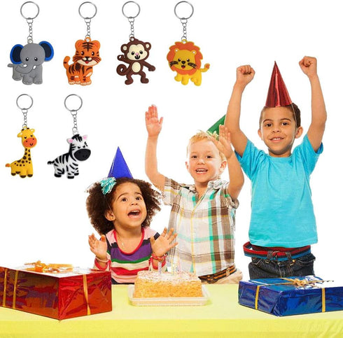iMagitek 24 Pack Jungle Safari Animal Keychains, Kids Party Bag Fillers, Jungle Safari Baby Shower Favors
