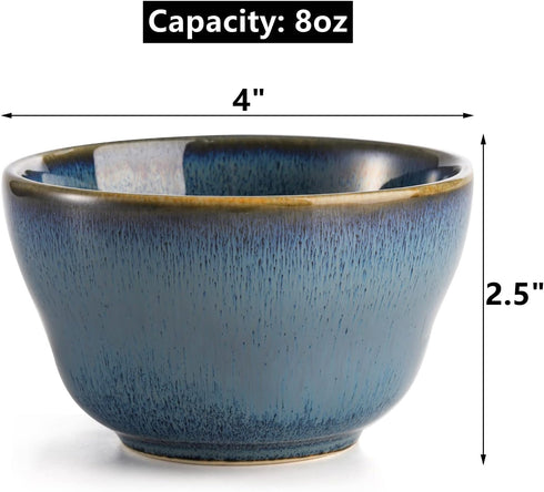 Peohud 6 Pack Small Dessert Bowls, 8 Ounce Bouillon Cups, Porcelain Pinch Bowl Ramekins for Dessert Pudding Soup Dipping Sauce