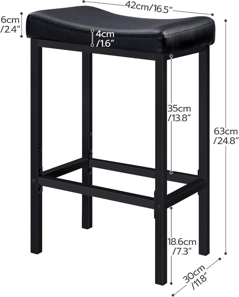 Set 2 Counter 24.8 Inches, 2.4" BB10BY01 HOOBRO Bar Stools, of Bar Chairs, Height Stools, Saddle Barstools with Curved