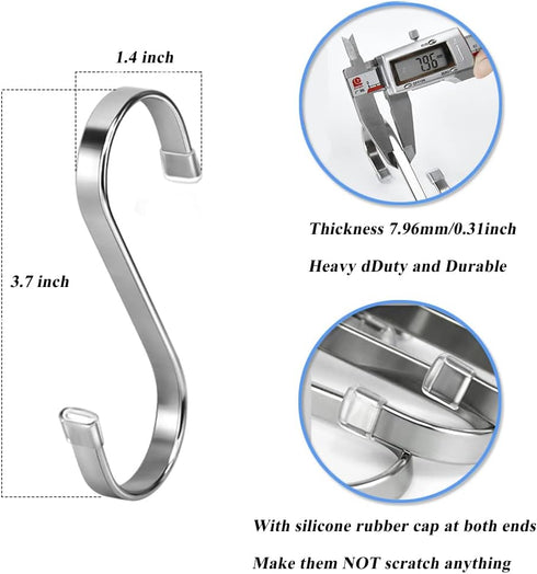 Heavy Duty S Hooks,Stainless Steel S Shaped Hook for Hanging Pots and Kitchenware, Utensils,Clothes, Bags, Cups,Towels, Plants-3.7 inch,8 pack by AMZFULY