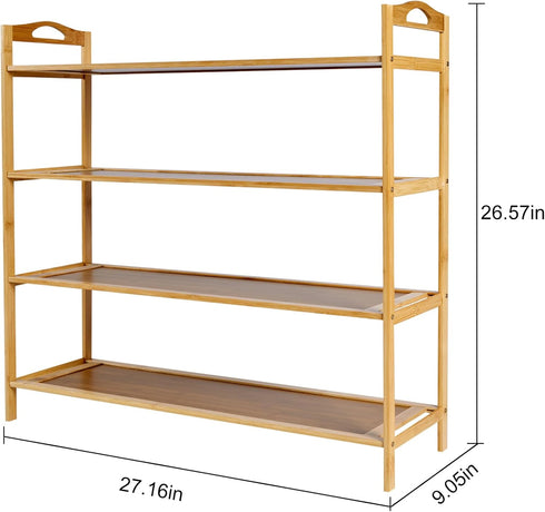 4 Closet (27.5" 9.25" 27.1") Tier Bamboo Shoe Rack, Free Standing Shoe Racks, Shoes Rack Organizer, Bamboo Wood Shoe