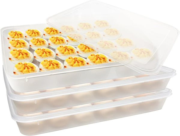3Pack Deviled Egg Containers with Lid - Portable Egg Holder Carrier for Refrigerator, Storing 72 Eggs for Easter Party