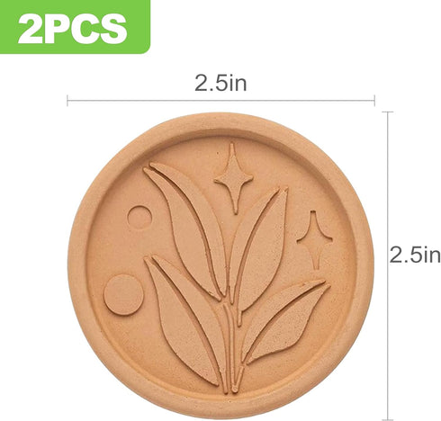 CeroDimo 2-Pack Terracotta Brown Sugar Saver Discs - Reusable Brown Sugar Softener & Food Moisture Keeper, Leaf Design