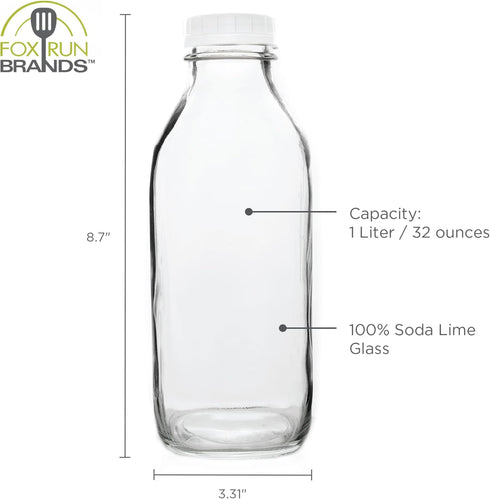 32 oz 1 Fox Run Glass Classic Milk Bottle With Lid, or Quart Capacity
