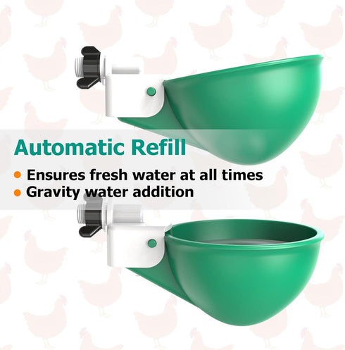 (5 Pack-Green) Large Automatic Chicken Waterer Cups, Chicken Water Feeder Suitable for Chicks, Duck, Goose, Turkey