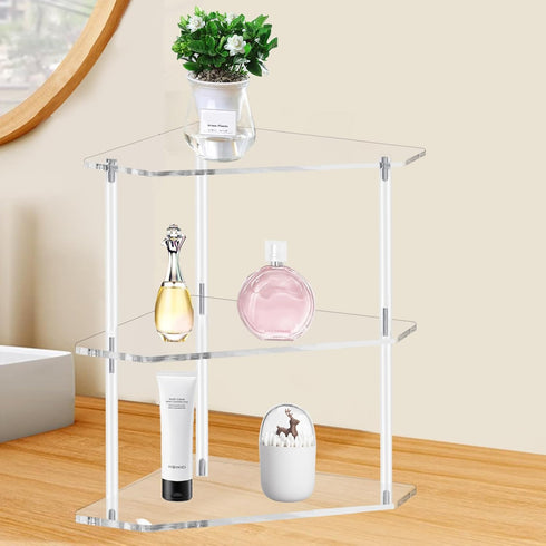 Tasybox 2 Tier Corner Shelf, Acrylic Bathroom Counter Organizer for Kitchen, Office, Vanity, Makeup, Spice