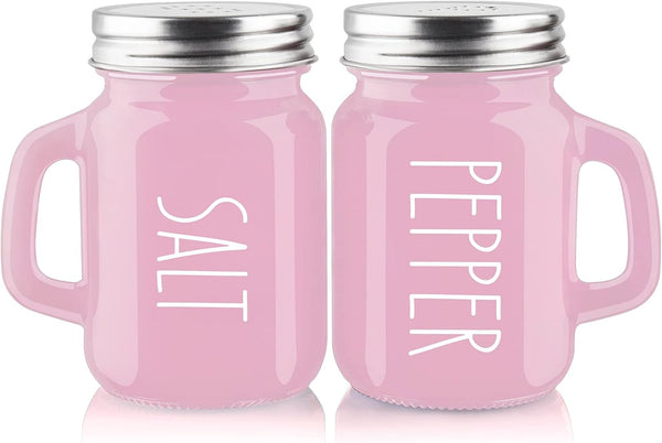 Pink Salt and Pepper Shakers Set, 4 oz Glass Kitchen Accessories, Easy to Clean & Refill, Pink Kitchen Decor
