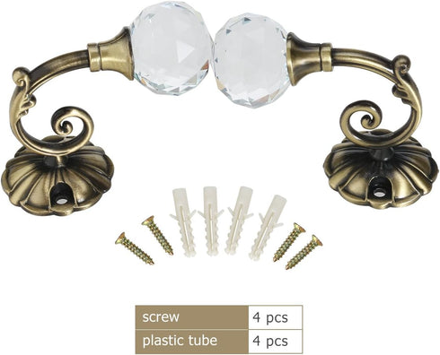 Curtain Tieback Hooks - Drapery Holdbacks with Crystal Ball Design, Metal Curtain Holdback (Bronze 2pcs)