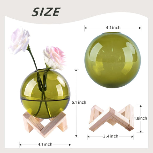 3.9", Ball-Shaped Plant Propagation Station with Wooden Stand -Glass Plant Terrarium for, Home Office Kitchen Garden