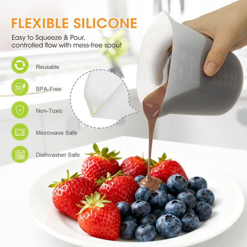 6 100ml/250ml/350ml Aieve Pcs Silicone Chocolate Melting Cups,Reusable Measuring Cups with Scale & Pour Spout, Capacity