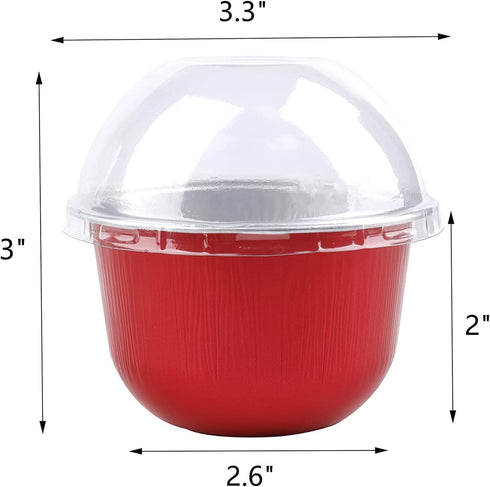 Hacaroa 100 Pcs Aluminum Foil Baking Cups with Dome Lids, 6 Oz Disposable Cupcake Liners Ramekins, Reusable Mini Muffin Case Dessert Containers for Wedding, Birthday, Party, 2 Colors by Hacaroa