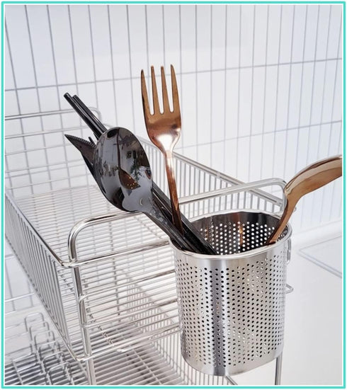 HOME&I Silverware Drying Basket, Kitchen Sink Utensil Holder Replacement, Stainless Steel 304 Flatware Caddy for Dish