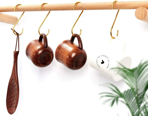 10 Pieces Multipurpose Brass S Shaped Hooks for Coat, Clothes, Kitchen Pot, and Pan Storage