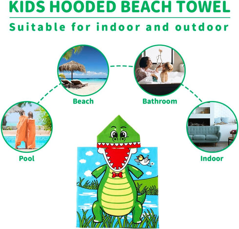 MOUNDHONG Summer (24x24 Inch, Cute Animal Hooded Beach Towel, Microfiber Bath Towels for Kids Toddler Infant Boy Girl