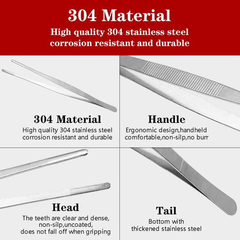 Stainless Steel Kitchen Tweezers, 8 Inch Long Heavy Duty Food Tongs with Precision Serrated Tips for Cooking