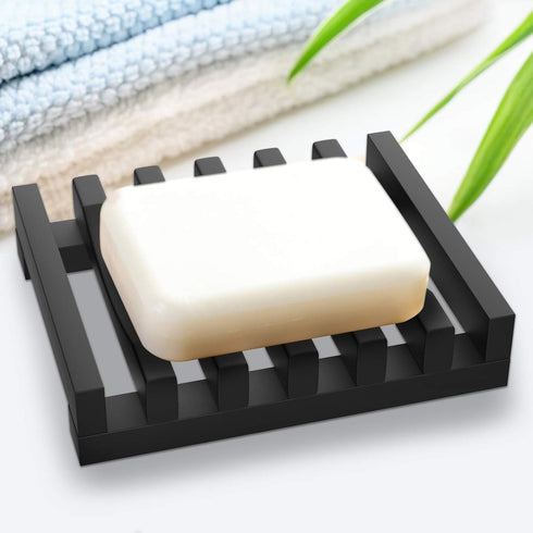 2Pcs Soap Dish Holder - Non-Slip Silicone Bathroom Accessories for Soap, Sponges, Scrubber (Black)