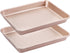 HONGBAKE Toaster Oven Pan, Nonstick Set of 2, Premium 1/8 Sheet Pan for Baking, Heavy Duty, Rose Gold