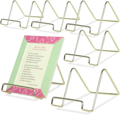 BANBERRY DESIGNS Wire Easel Display Stand Plate Holders, Smooth Plated Brass Metal, 3" H, Pack of 6 Pcs