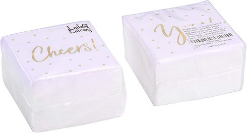100 Pack Cocktail Napkins, Includes 2 Designs, Perfect for Weddings, Birthdays, New Year Party Supplies