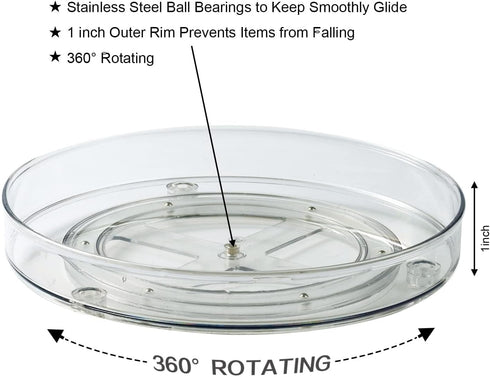 Lazy Susan Turntable Food Storage Container for Cabinets, BPA Free Spinning Organizer Rack for Spices