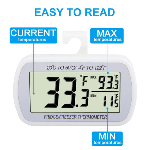 Waterproof Refrigerator Thermometer, Digital Freezer Room Thermometer with Max/Min Record Function, Large LCD Screen (1