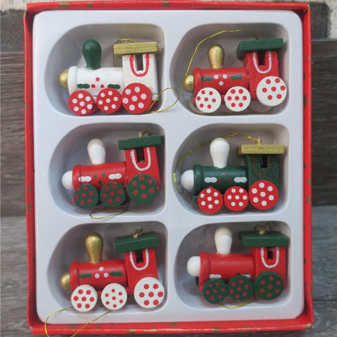 YeahiBaby 6pcs Set, Wooden Christmas Train Mini Painted Train Head Christmas Tree Hanging Ornament for Party Wall Decor