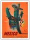 Mexico - Señor Cactus wearing Sombrero, Serape and Guitar, Vintage Travel Poster by Espert c.1945, 9in x 12in