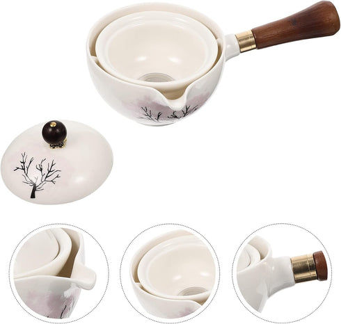 UPKOCH Japanese Tea Set, Teapot with Infuser, Blooming and Loose Leaf Tea Maker with Wooden Handle, Asian Kitchen Style