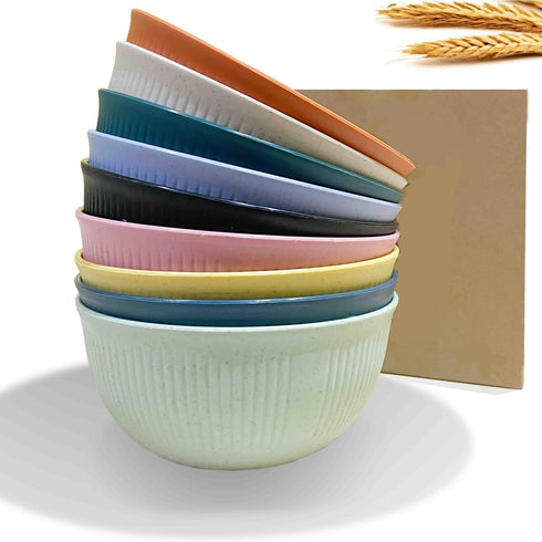 Unbreakable Wheat Straw Bowls Set, 9 Pcs Dinner Bowls, 24 Oz, Dishwasher & Microwave Safe