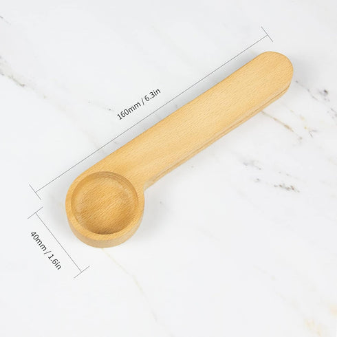 KVMORZE 2-In-1 (6) Wooden Coffee Scoop and Bag Clip, Tablespoon Wood Measuring Scoop with Bags Sealer, Bags Sealer