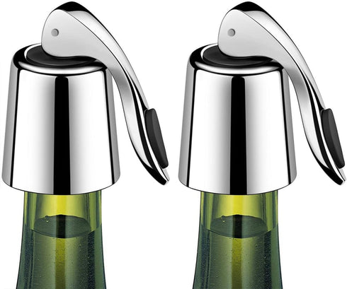 Wine Stoppers Set of 2, Stainless Steel Wine Bottle Stopper with Silicone Seal, Reusable Beverage Preserver