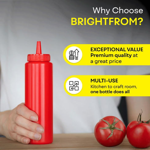 8 OZ 2 PACK BRIGHTFROM Condiment Squeeze Bottles, RED/YELLOW Empty Squirt Bottle with Wide Neck - Great for Ketchup