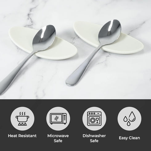 Carrotez Small Silicone Coffee Spoon Rest, 2 pcs, Flexible Almond-Shaped for Kitchen Utensil Rest (Ivory)