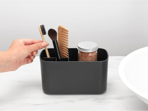 Brabantia Renew Bathroom Caddy (Dark Grey) - Compartments for Toothbrushes, Toothpaste, Soap etc - Nonslip Base
