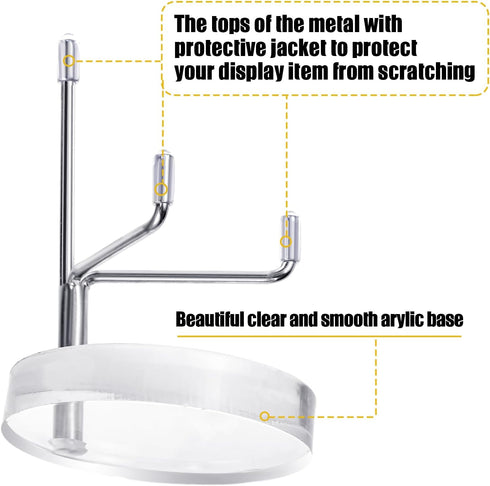 4 Pcs Adjustable Metal Arms Display Stand Easel with Round Acrylic Base for Decorative Display, Crystal, Geodes, Mineral