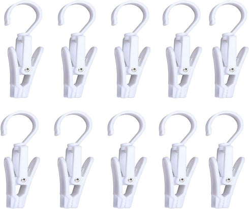 Super Strong Swivel Hanging Hooks, Laundry & Curtain Clips, Beach Towel Clips, 4.3-inch, White (10-pack)