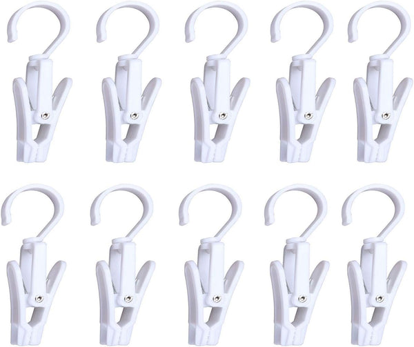 Super Strong Swivel Hanging Hooks, Laundry & Curtain Clips, Beach Towel Clips, 4.3-inch, White (10-pack)